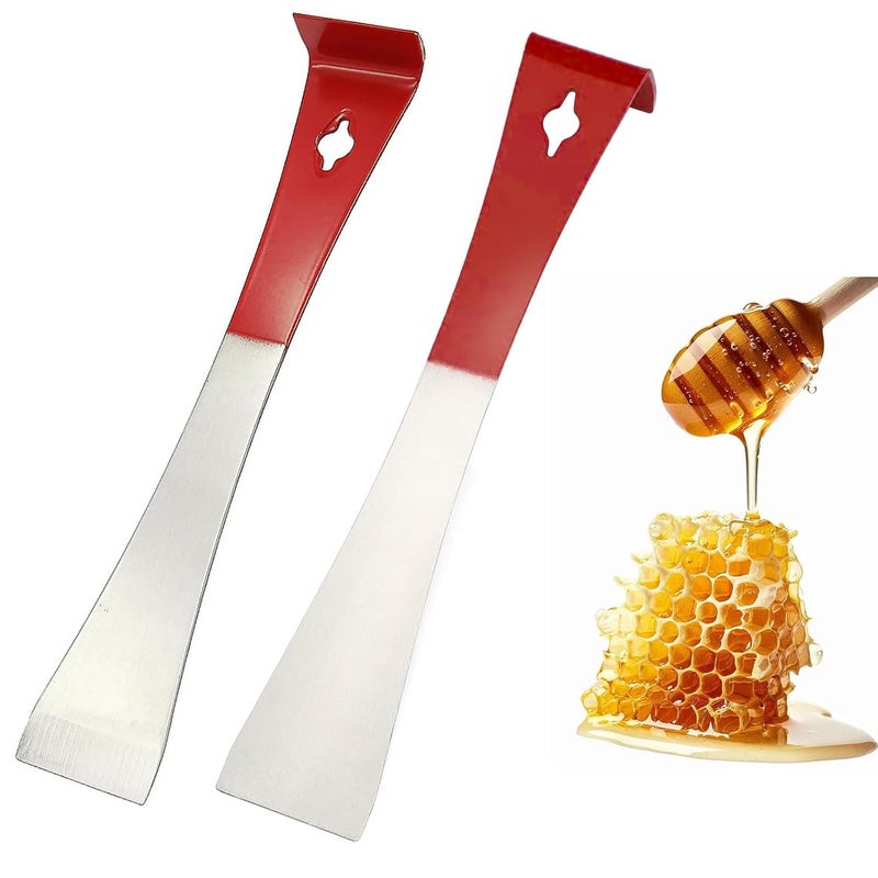Duseu 2PCS Stainless Steel Bee Hive Tool - Beekeeping Supplies Flat Bar Pry Bar Scraper Tool for Beekeeper, Red - Image 1